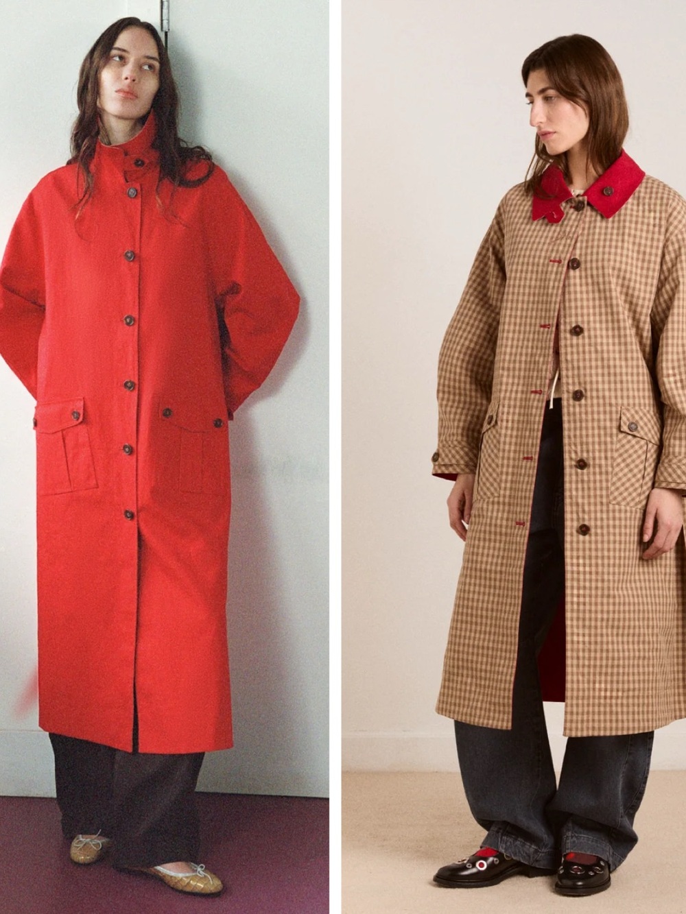 🇬🇧 Damson Madder Anja reversible showerproof trench red/tan check US 8 NWT